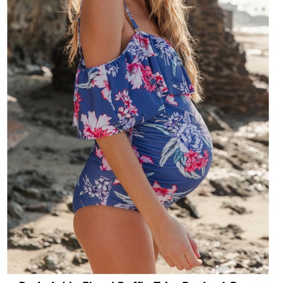 Pinkblush Blue Floral Ruffle Swimwear Maternity - Picture 1 of 3